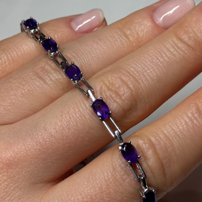 925 Sterling Silver Amethyst Bracelet Length 7 Inch