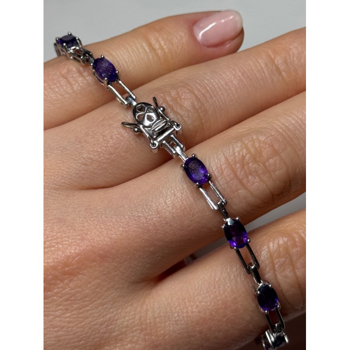 925 Sterling Silver Amethyst Bracelet Length 7 Inch