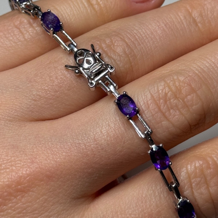 925 Sterling Silver Amethyst Bracelet Length 7 Inch