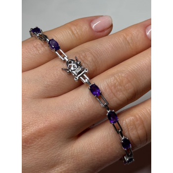925 Sterling Silver Amethyst Bracelet Length 7 Inch