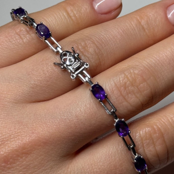 925 Sterling Silver Amethyst Bracelet Length 7 Inch