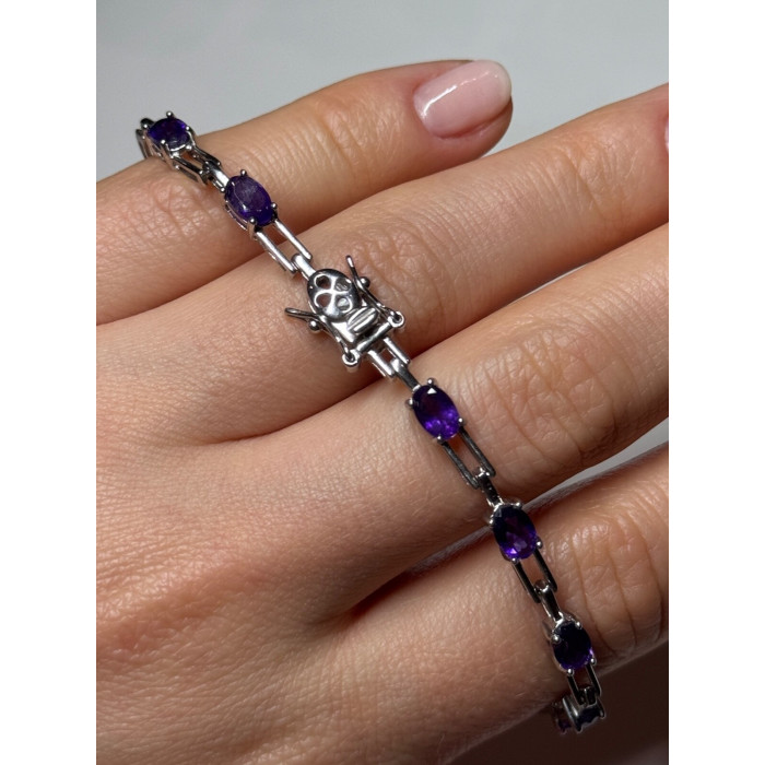925 Sterling Silver Amethyst Bracelet Length 7 Inch