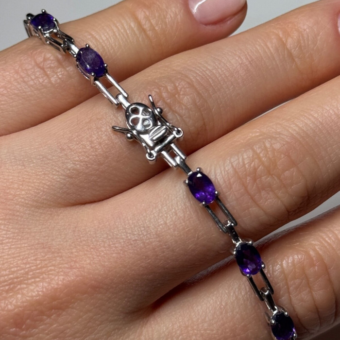 925 Sterling Silver Amethyst Bracelet Length 7 Inch