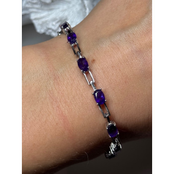 925 Sterling Silver Amethyst Bracelet Length 7 Inch