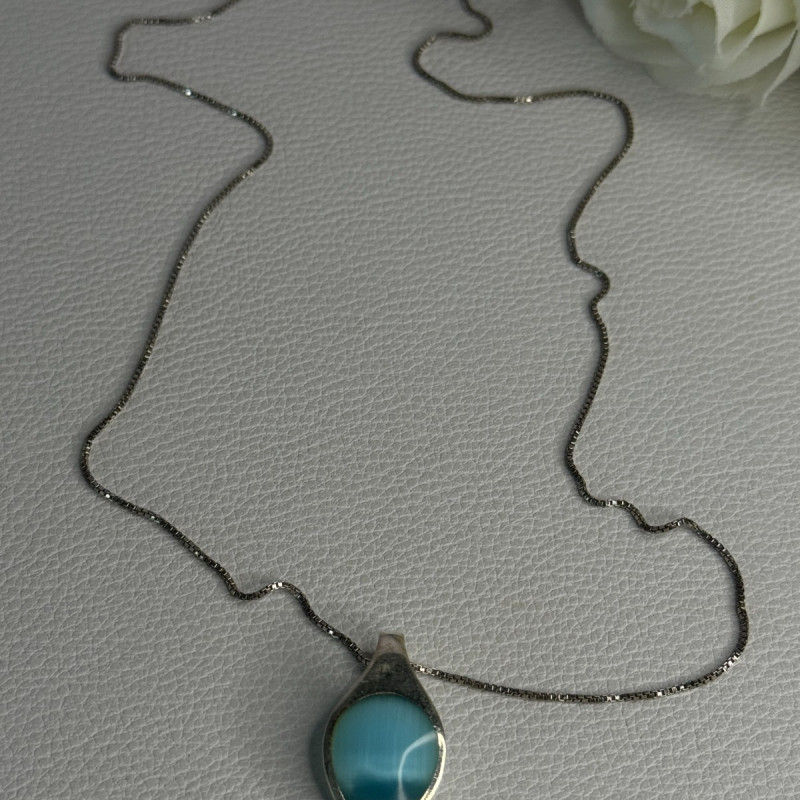 925 Sterling Silver Larimar Necklace Length 18 Inch