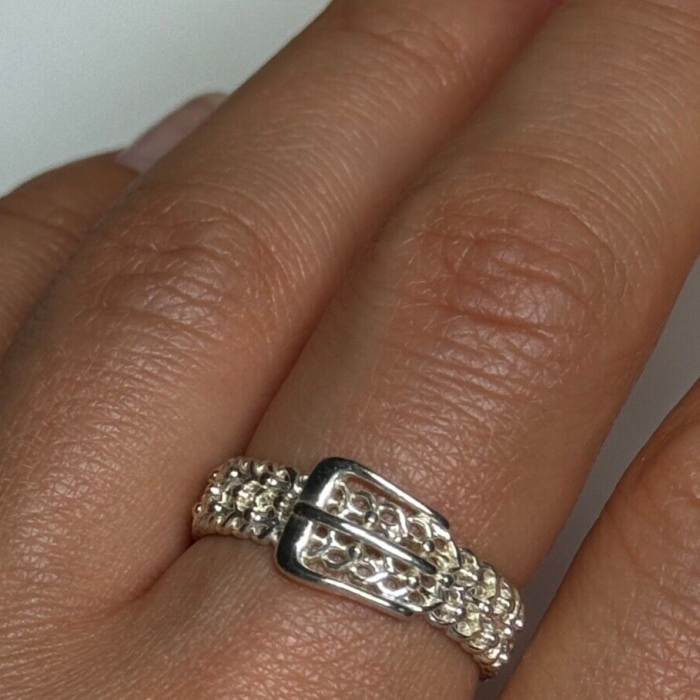 925 Sterling Silver Belt Ring Size 8