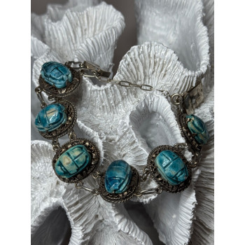 Vintage 925 Sterling Silver Turquoise Bracelet Length 7 Inch