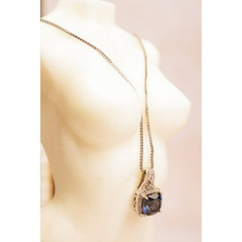 925 Sterling Silver Sapphire & Diamond Chain With Pendant