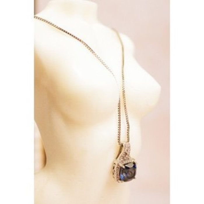 925 Sterling Silver Sapphire & Diamond Chain With Pendant