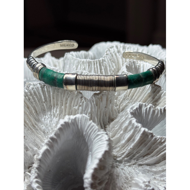 Vintage 925 Sterling Silver Malachite Bracelet