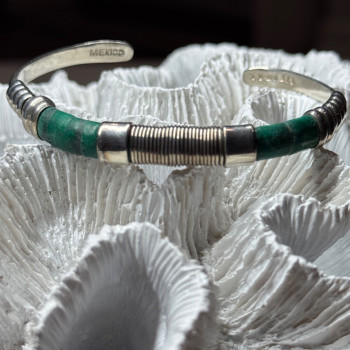 Vintage 925 Sterling Silver Malachite Bracelet