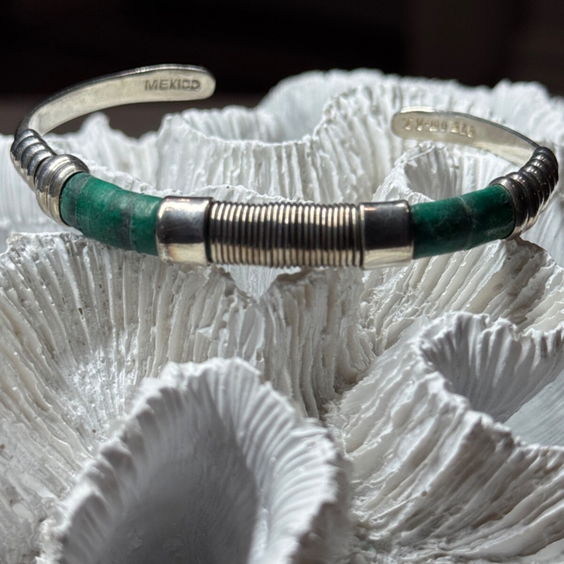 Vintage 925 Sterling Silver Malachite Bracelet
