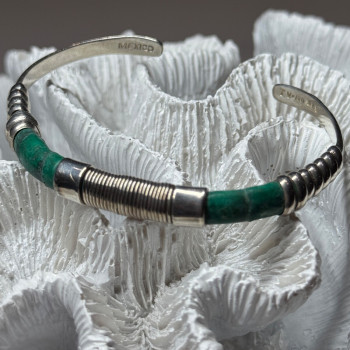 Vintage 925 Sterling Silver Malachite Bracelet