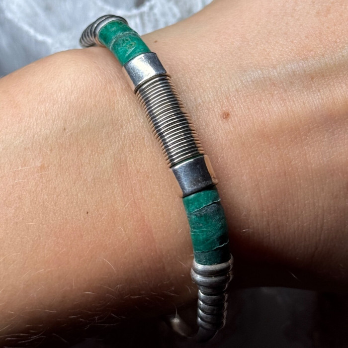 Vintage 925 Sterling Silver Malachite Bracelet
