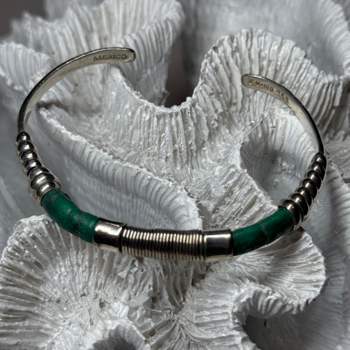 Vintage 925 Sterling Silver Malachite Bracelet