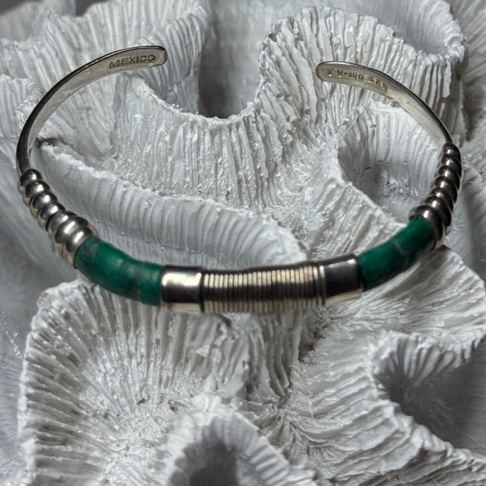 Vintage 925 Sterling Silver Malachite Bracelet