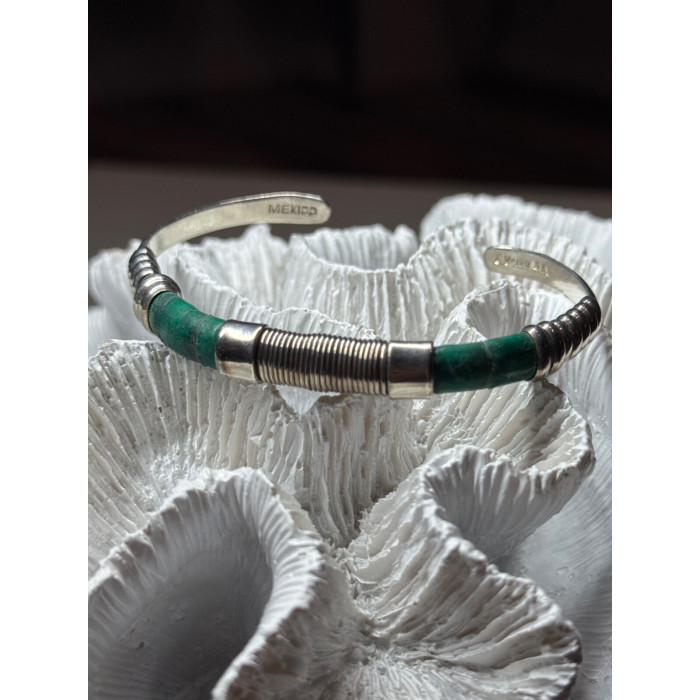 Vintage 925 Sterling Silver Malachite Bracelet