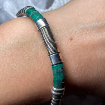 Vintage 925 Sterling Silver Malachite Bracelet