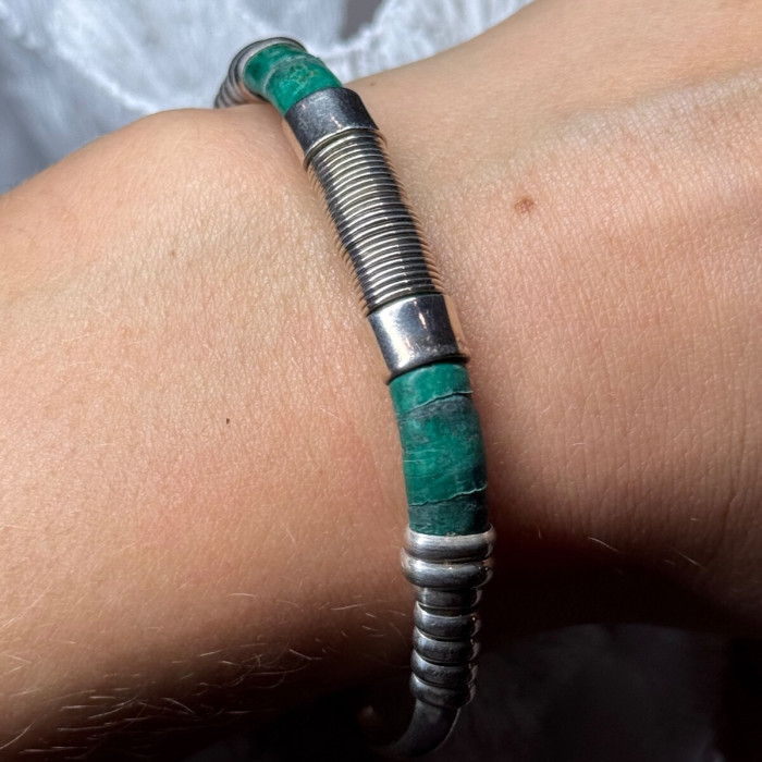 Vintage 925 Sterling Silver Malachite Bracelet