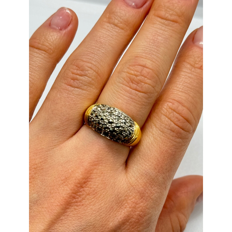 925 Sterling Silver Gold Plated Marcasite Ring Size 8