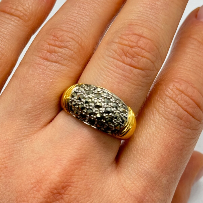 925 Sterling Silver Gold Plated Marcasite Ring Size 8