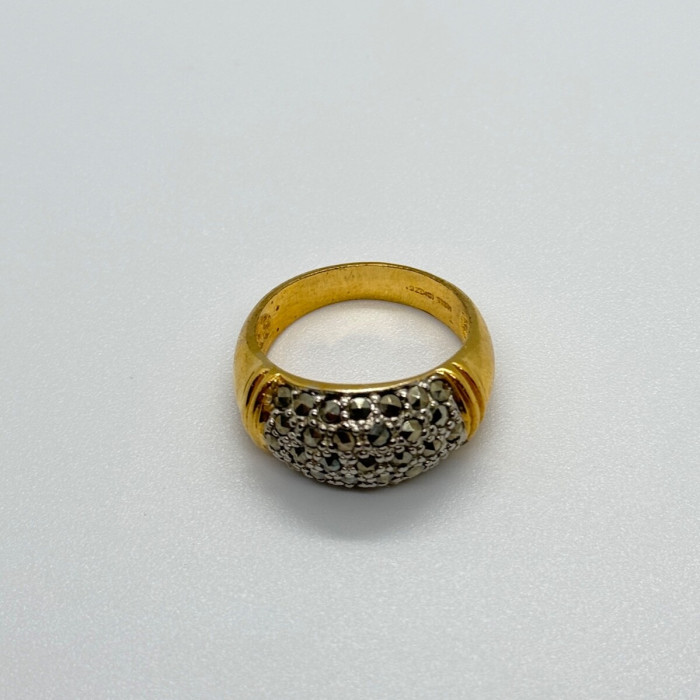 925 Sterling Silver Gold Plated Marcasite Ring Size 8