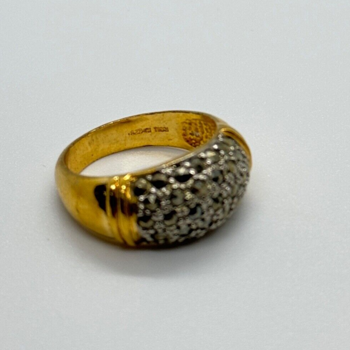 925 Sterling Silver Gold Plated Marcasite Ring Size 8