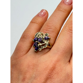 925 Sterling Silver Amethyst & Marcasite Ring Size 6