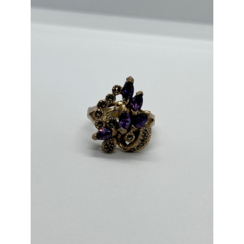 925 Sterling Silver Amethyst & Marcasite Ring Size 6