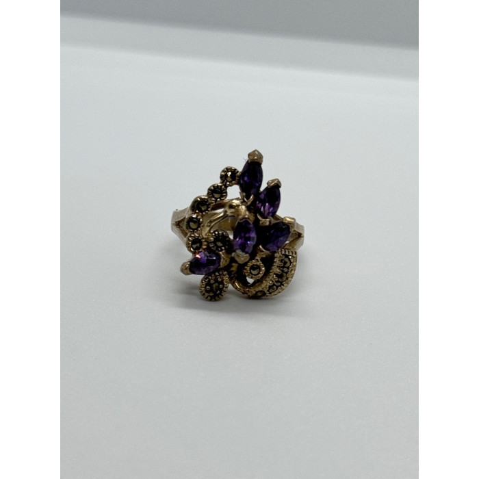 925 Sterling Silver Amethyst & Marcasite Ring Size 6