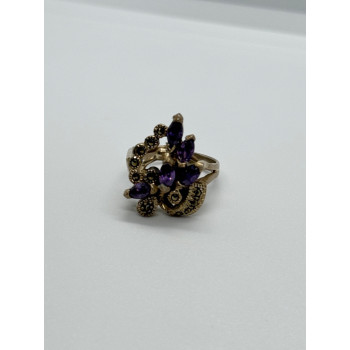 925 Sterling Silver Amethyst & Marcasite Ring Size 6