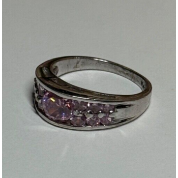 925 Sterling Silver Pink Topaz Ring Size 6