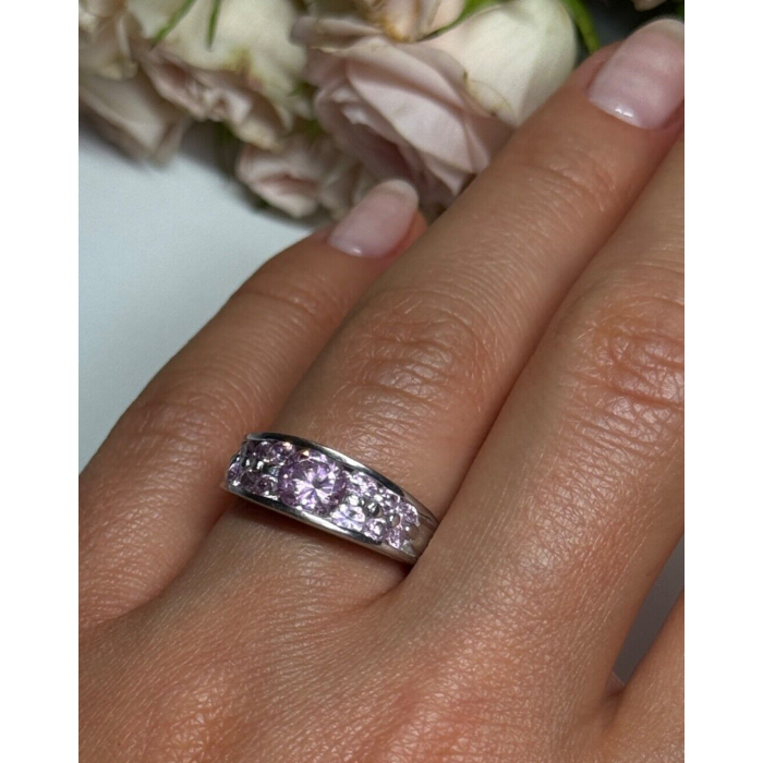 925 Sterling Silver Pink Topaz Ring Size 6