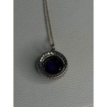 925 Sterling Silver Purple Crystal & CZ Necklace Length 18 Inch
