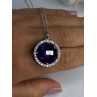 925 Sterling Silver Purple Crystal & CZ Necklace Length 18 Inch