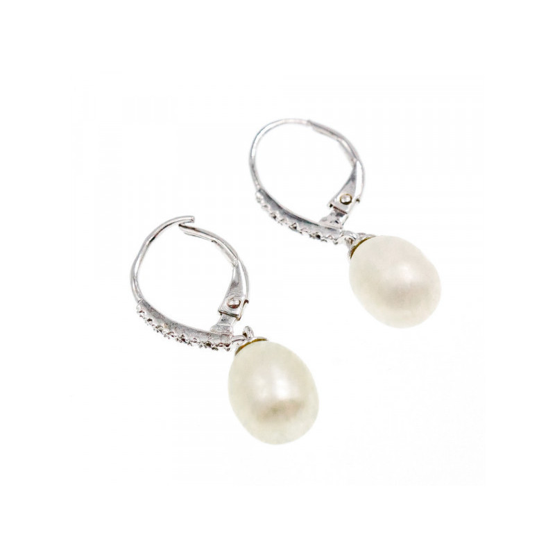 925 STERLING SILVER  PEARLS & CZ EARRINGS