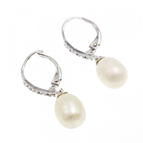 925 Sterling Silver Pearls & CZ Earrings