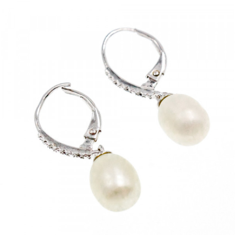 925 Sterling Silver Pearls & CZ Earrings