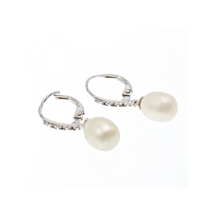 925 STERLING SILVER  PEARLS & CZ EARRINGS