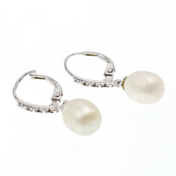 925 Sterling Silver Pearls & CZ Earrings