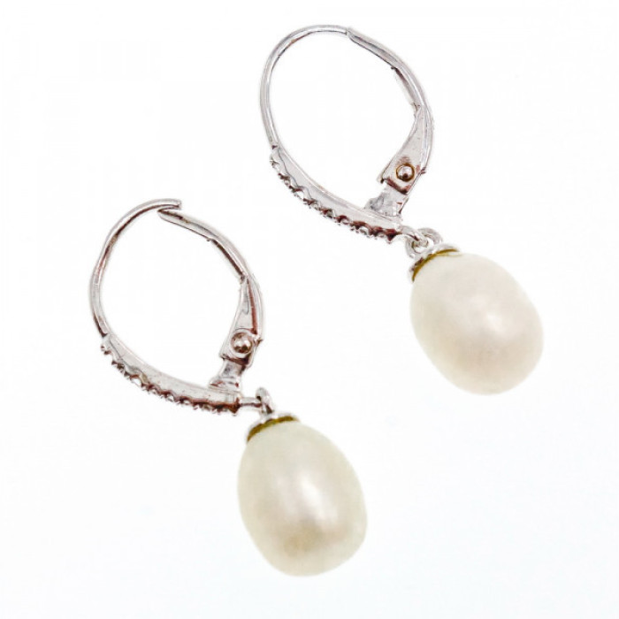 925 Sterling Silver Pearls & CZ Earrings