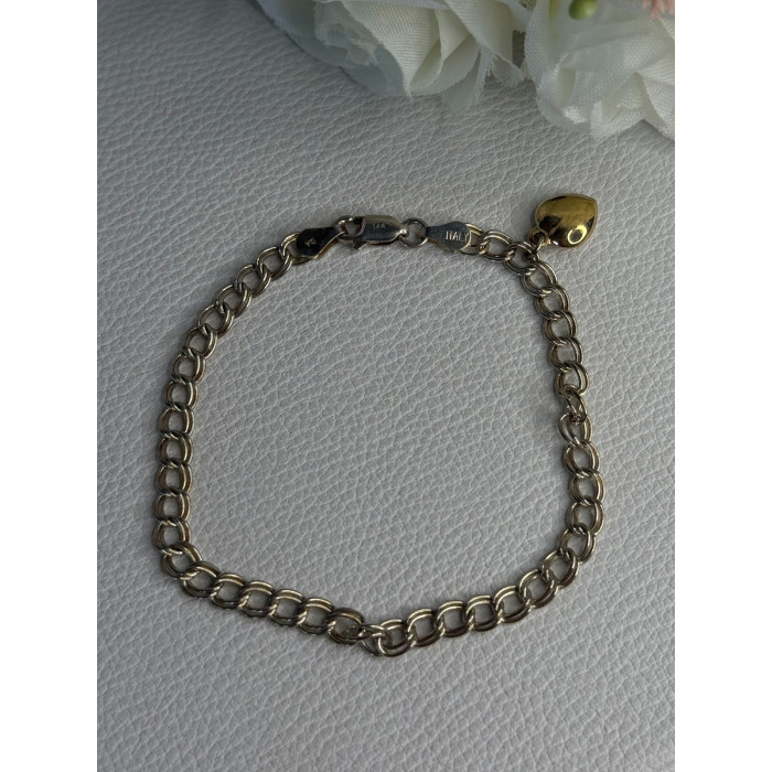 925 Sterling Silver 14k Yellow Gold Heart Italy Bracelet Length 7