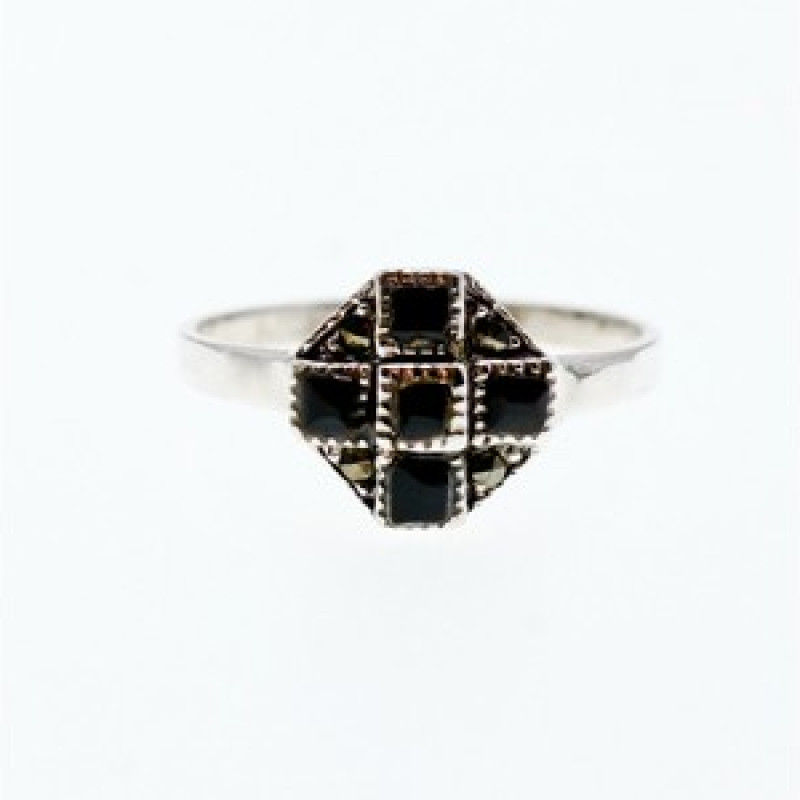 Vintage 925 Sterling Silver Black Onyx & Marcasites Ring Size 7