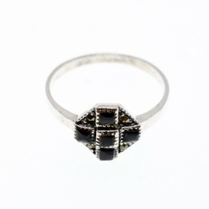 Vintage 925 Sterling Silver Black Onyx & Marcasites Ring Size 7