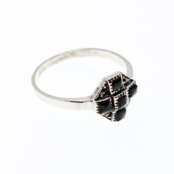 Vintage 925 Sterling Silver Black Onyx & Marcasites Ring Size 7