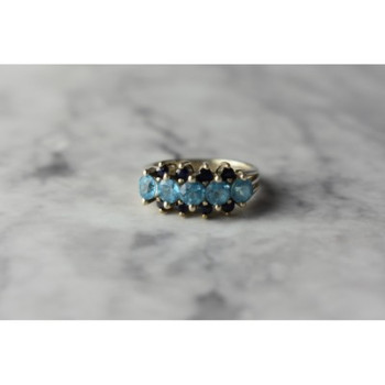 925 Sterling Silver Blue Spinel & Sapphires Ring Size 6.75