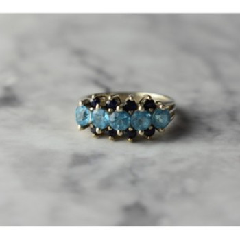 925 Sterling Silver Blue Spinel & Sapphires Ring Size 6.75