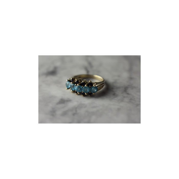 925 Sterling Silver Blue Spinel & Sapphires Ring Size 6.75