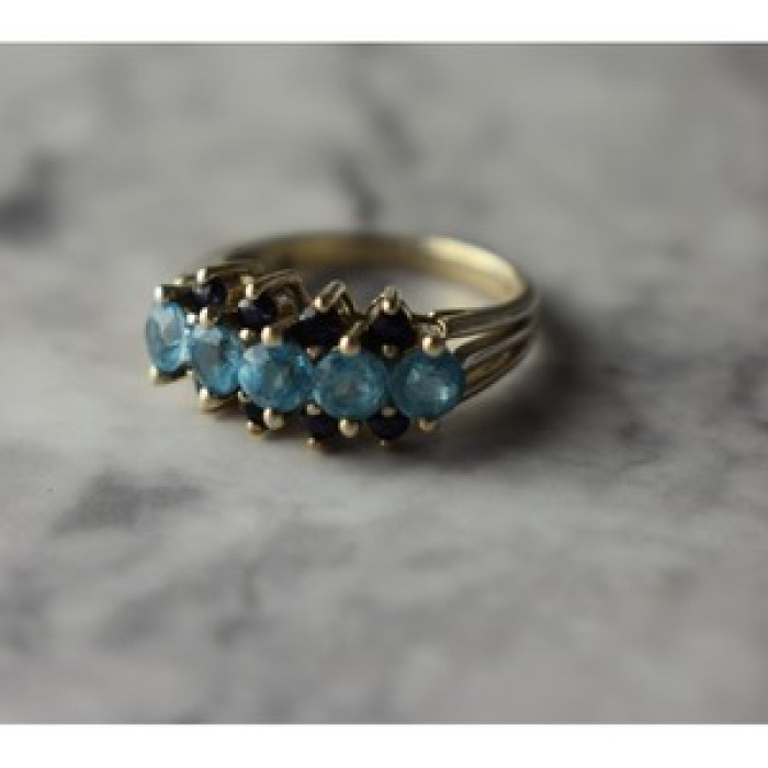 925 Sterling Silver Blue Spinel & Sapphires Ring Size 6.75