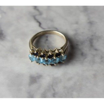 925 Sterling Silver Blue Spinel & Sapphires Ring Size 6.75